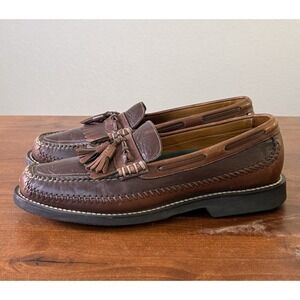 H.S. Trask Bison Two Tone Brown Leather Tasseled Penny Loafers Men's 10.5 M